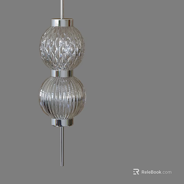 Modern Glass Chandelier With Double Textured Spherical Shades And Silver Metal Stand 3d model 
