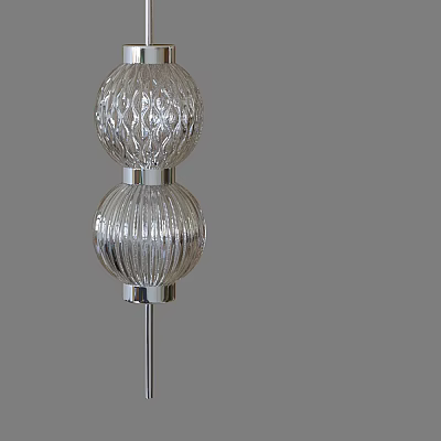 Modern Glass Chandelier With Double Textured Spherical Shades And Silver Metal Stand 3d model