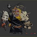 Mechanical Creature Character With Spikes Colorful Decorations Yellow Elements And Claws