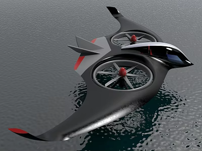 Futuristic Black Watercraft With Dual Propellers Floating On Water Surface 3d model