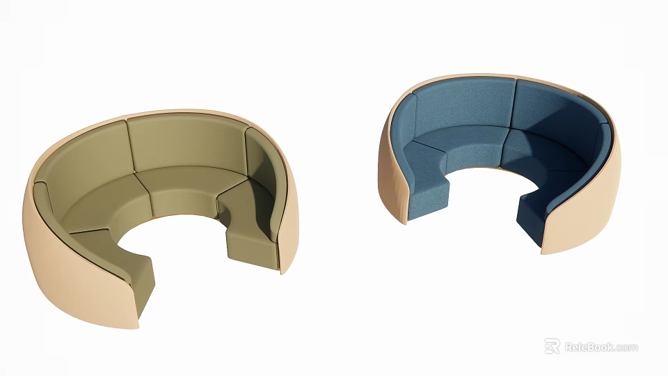 Unique Shape Semicircular Sofa with Green Beige and Blue Beige Sectional Seating Design 3d model