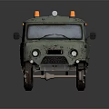Old Green Vintage Van With Orange Warning Lights On Roof And Rusty Exterior