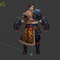 Game Movie Character Male Warrior With Tattooed Armor Long Robe And Multiple Angles
