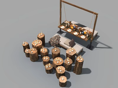 stump stump sketch outdoor long table outdoor dining table 3d model