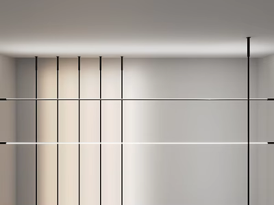 Minimalist Interior Design With Vertical Black Lines And White Shelves 3d model