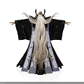 Man In Black Robe With Long White Hair And Horns Standing With Arms Outstretched