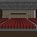 Spacious Conference Room Setup With Rows of Seats Platform and Large Backdrop Screen