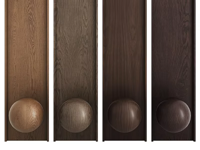Wooden Components With Different Brown Grain Panels And Round Wooden Balls 3d model