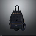 Navy Blue MCM Logo Print Backpack With Gold Accents And Leather Straps