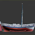 Colorful Decorative Model Boat With White Hull Red Bottom And Blue Mast Structure