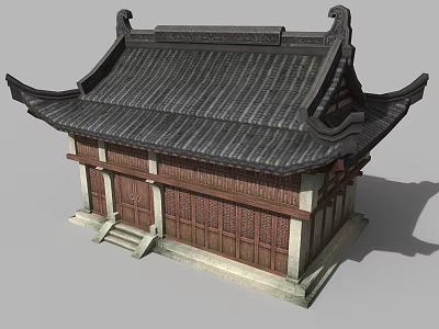 Cartoon Scene Of Traditional Chinese Architecture With Curved Eaves And Tile Roof 3d model