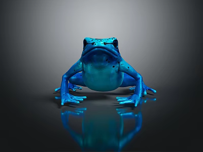 Vibrant Blue Frog On Black Background With Clear Reflection And Shiny Surface 3d model