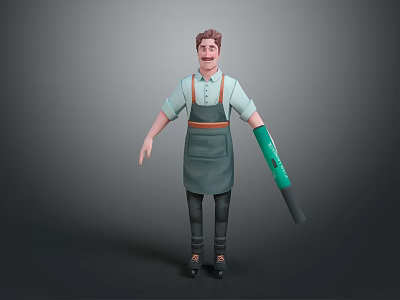 Man With Brown Hair And Mustache Wearing Green Apron Suspenders And Mechanical Arm 3d model