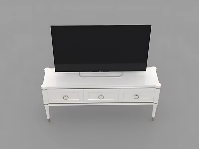 Modern White TV Stand Interior With Drawers And Flat Screen TV On Top 3d model