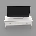 Modern White TV Stand Interior With Drawers And Flat Screen TV On Top