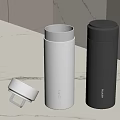 White And Black Leidfor Vacuum Flasks With Open Lid On Marble Countertop