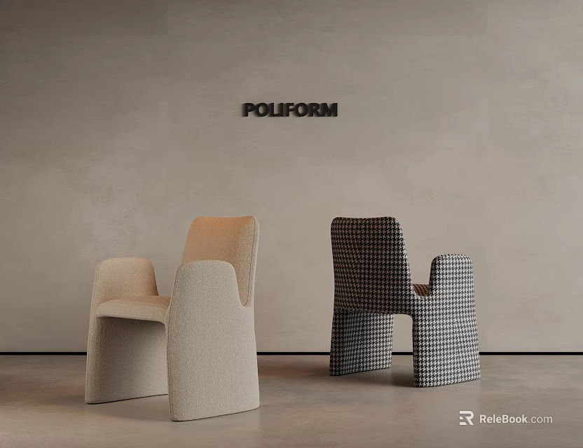 Stylish Modern POLIFORM Single Chair With Beige And Houndstooth Pattern Design 3d model