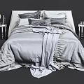 Modern Minimalist Double Bed with Grey Bedding White Headboard and Black Nightstands