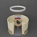 Unique shaped Beige Circular Sofa With Small Table Laptop And Hanging Lamp 3d model