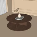 Round Wooden Coffee Table With White Vase And Book In Modern Living Room