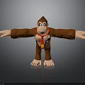 Cartoon Brown Monkey With Outstretched Arms Red Tie Yellow F Letter Standing Black Background Reflection