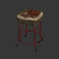 Padded Stool With Red Beige Seat And Metal Frame Design For Home Use