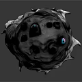 Mysterious Creature Character With Multiple Blue Eyes Black Spiky Surface And Silver Accents