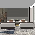 Modern Hotel Guest Room Interior With Washbasin Mirror TV Bed And Shower