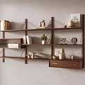 Modern Wooden Floating Shelves With Books Decorative Items And Potted Plant