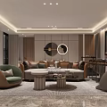 Modern Dining Living Room Interior Design With Open Layout Sofa and Round Coffee Tables