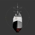 Modern Warship Model Number 72 With White Hull Red Bottom Radar Antennas And Missile Launchers
