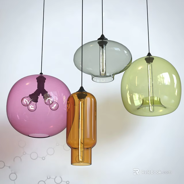 Modern Colorful Glass Pendant Lights with Diverse Shapes and Vibrant Hues for Interior Decor 3d model 