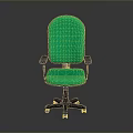 Green Office Chair With Black Armrests And Five Caster Wheels