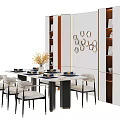 Modern Dining Table Set With Chairs Decorative Flowers Cabinets And Hexagonal Wall Decor 3d model