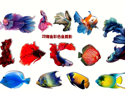 20 Colorful Fish Silhouette Hanging Decor with Vibrant Styles for Home 3d model