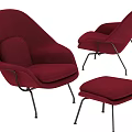 Burgundy Single Seater Sofa With Modern Design Black Metal Legs And Matching Ottoman