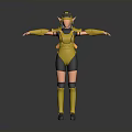 3D Female Character Model With Yellow Outfit Black Accents Elf Ears Hat And Long Boots