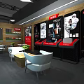Modern Showroom With Digital Display Screens Advertisement Panels And White Furniture
