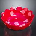 Red Commercial Bowl With Scalloped Edge And Pink Polka Dots Design