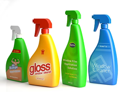 Variety of Household Window Cleaning Spray Products Including Cleaners and Solutions 3d model