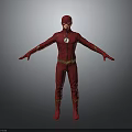 The Flash Superhero Character In Red Costume With Lightning Symbol Standing Pose Arms Outstretched