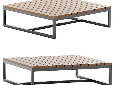 Modern Square Tea Table With Slatted Wooden Top And Metal Frame 3d model
