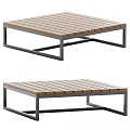Modern Square Tea Table With Slatted Wooden Top And Metal Frame