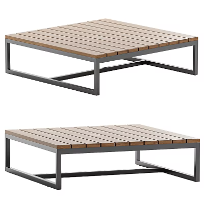 Modern Square Tea Table With Slatted Wooden Top And Metal Frame 3d model