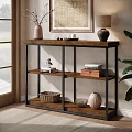 Modern Entryway Cabinet Sideboard With Wooden Shelves Metal Frame And Decorative Vases
