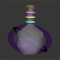 Woman Holding Elegant Crystal Bottle With Purple Ring Golden Cap And Geometric Cut