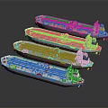 Colorful Water Transport Tanker Ship Models Displayed Side By Side