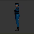 3D Character Wearing Blue Uniform With Outstretched Arms And Badge