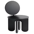 Black Modern Leisure Chair With Round Backrest Circular Seat And Cylindrical Legs