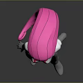 3D Character Model With Pink Hair White Outfit Red R Logo Earrings Gray Gloves Stockings